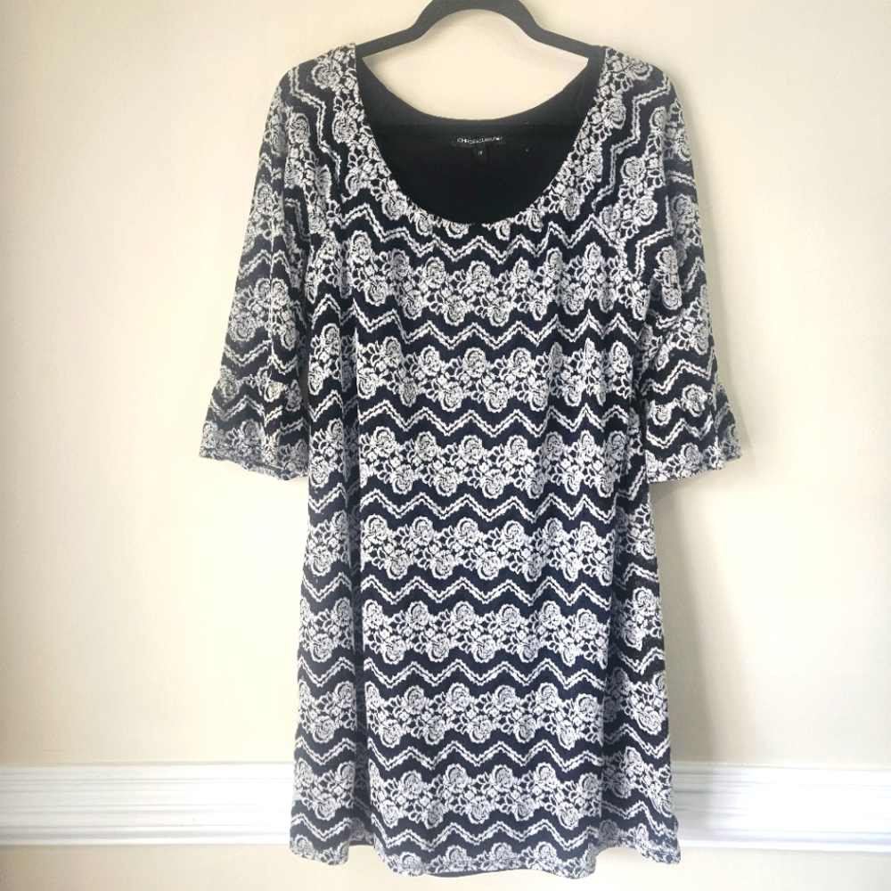 White/black lace overlay dress